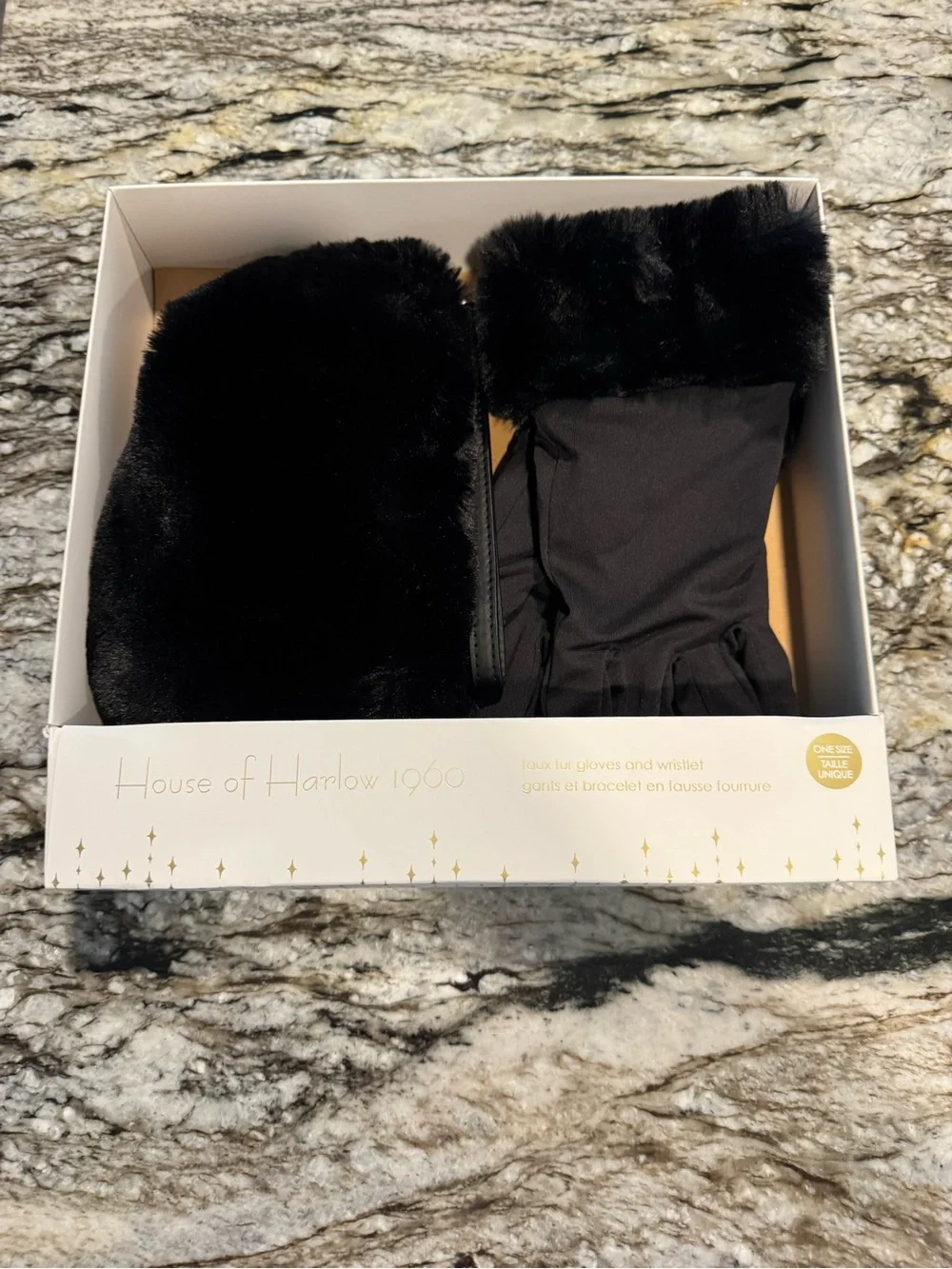 House of Harlow 1960 Black Faux Fur Gloves with Matching Wristlet